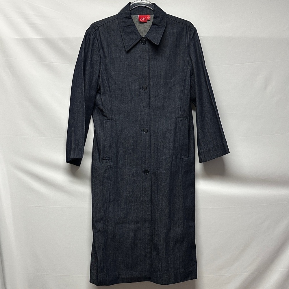 AK Anne Klein Dark Wash Denim Midi Coat Women's Size 10 - Picture 2 of 4